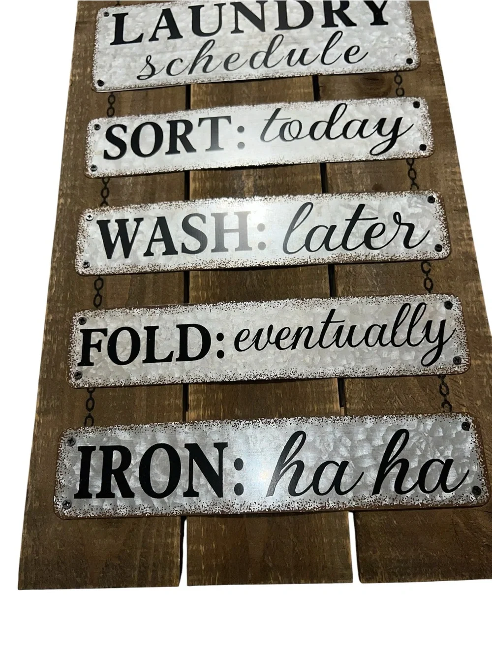 Laundry Schedule Wall Sign - White & Brown Rustic Hanger Plaque.    New